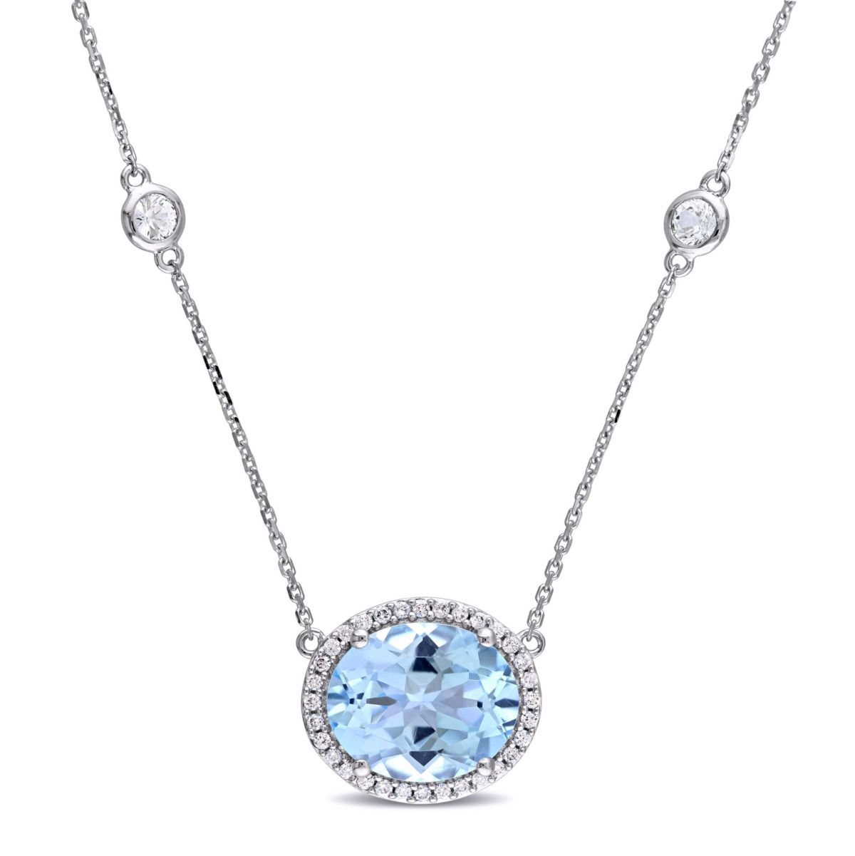 6.49 ct. t.g.w. Sky Blue Topaz and 1/6 ct. t.w. Diamond White Sapphire Necklace in 14K White Gold