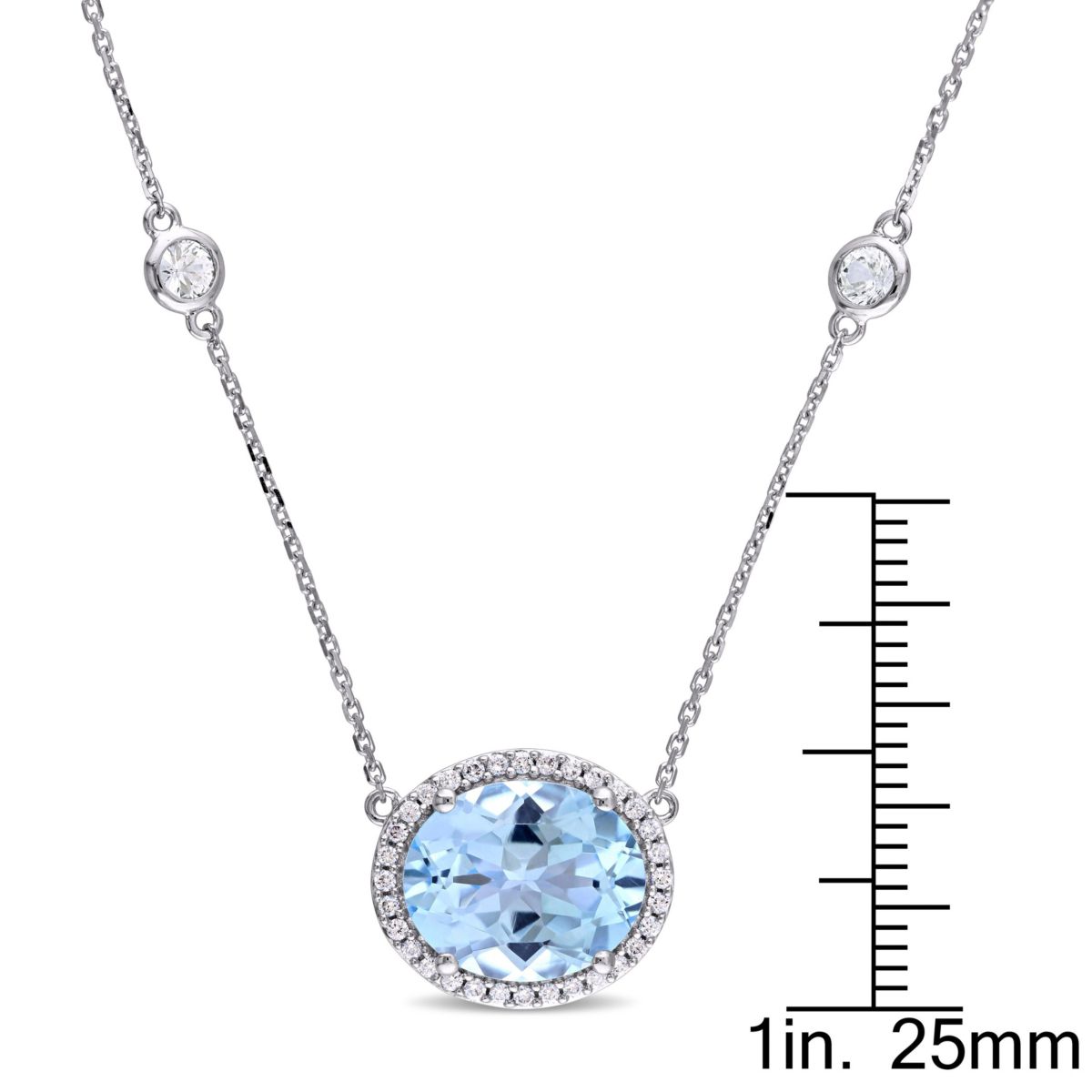 6.49 ct. t.g.w. Sky Blue Topaz and 1/6 ct. t.w. Diamond White Sapphire Necklace in 14K White Gold