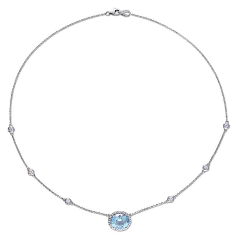 6.49 ct. t.g.w. Sky Blue Topaz and 1/6 ct. t.w. Diamond White Sapphire Necklace in 14K White Gold