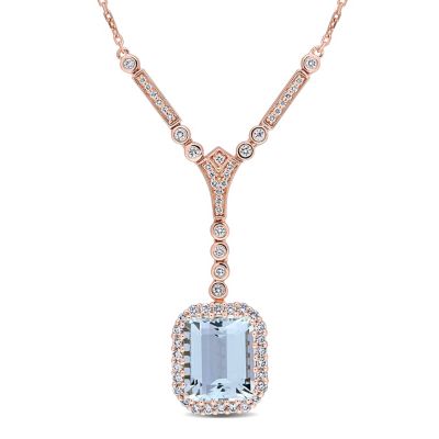 Belk & Co 5.44 ct. t.g.w. Aquamarine and 3/4 ct. t.w. Diamond Necklace in 14K Pink Gold -  0075000479460