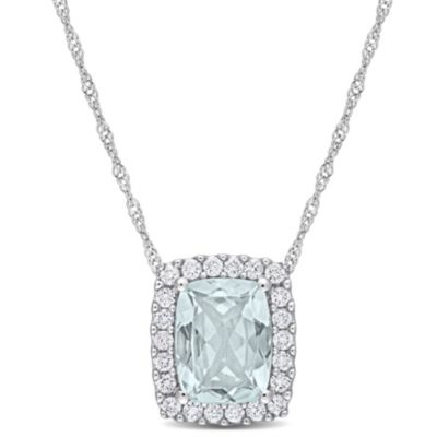 Belk & Co 2 Ct. T.g.w. Aquamarine And 1/4 Ct. T.w Diamond Holo Pendant With Chain In 14K White Gold