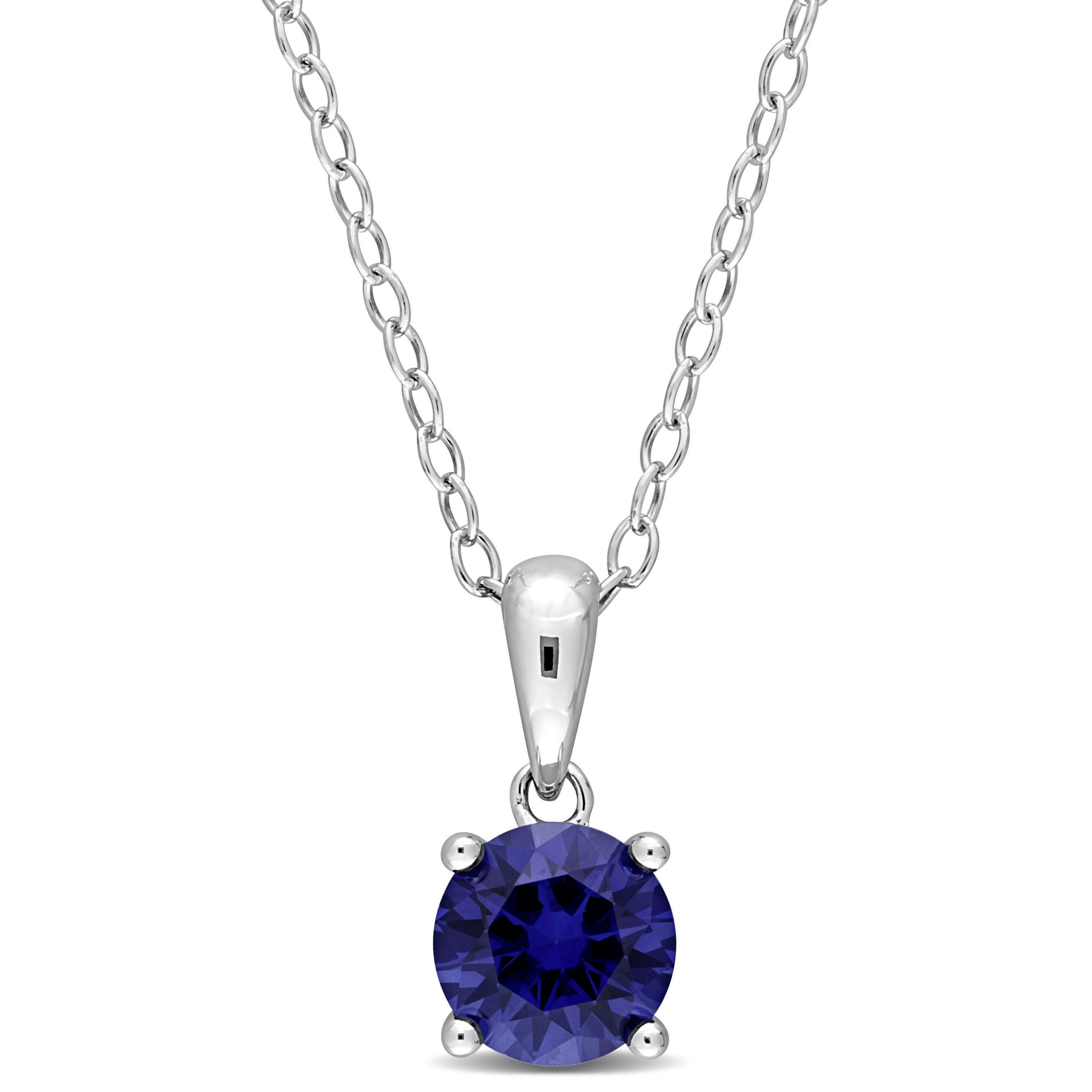 1.01 ct. t.g.w. Created Blue Sapphire Solitaire Pendant with Chain in Sterling Silver