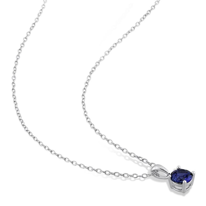 1.01 ct. t.g.w. Created Blue Sapphire Solitaire Pendant with Chain in Sterling Silver