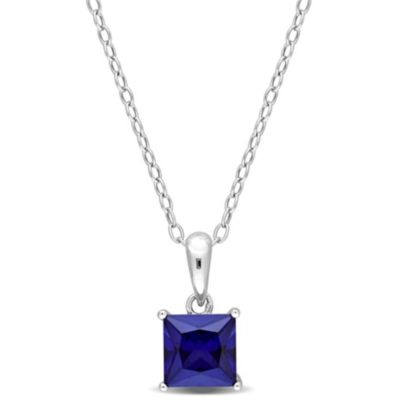Belk & Co Lab Created 1.34 ct. t.g.w. Blue Sapphire Solitaire Pendant with Chain in Sterling Silver