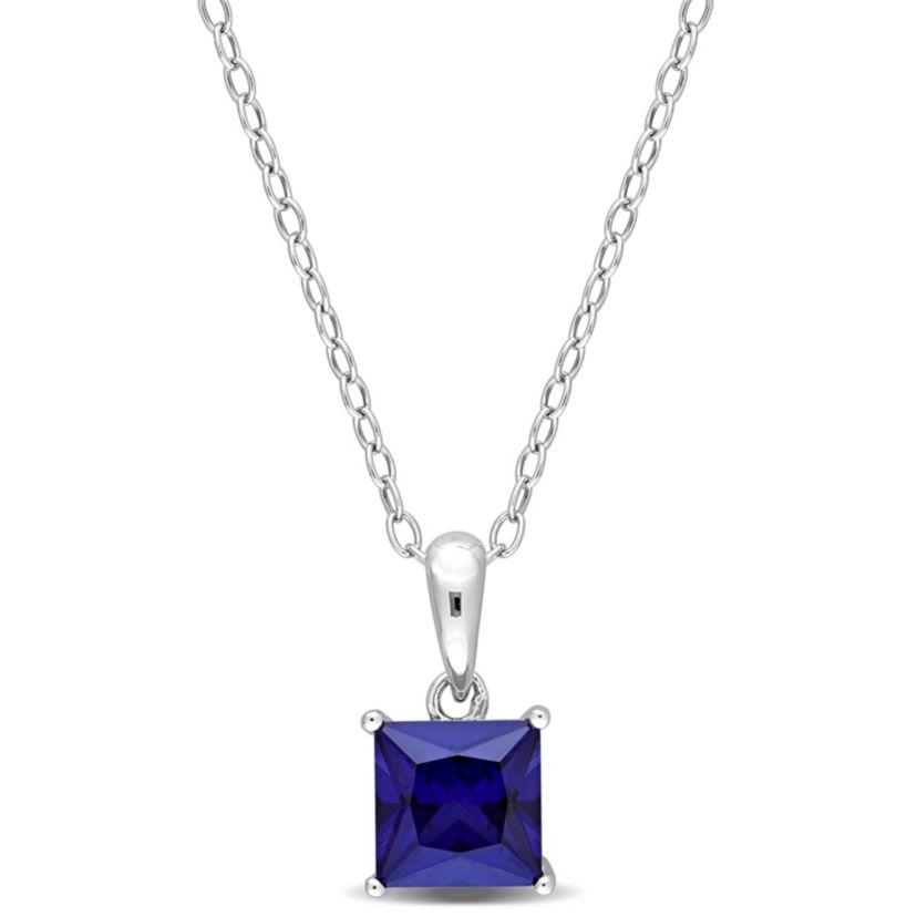1.34 ct. t.g.w. Created Blue Sapphire Solitaire Pendant with Chain in Sterling Silver