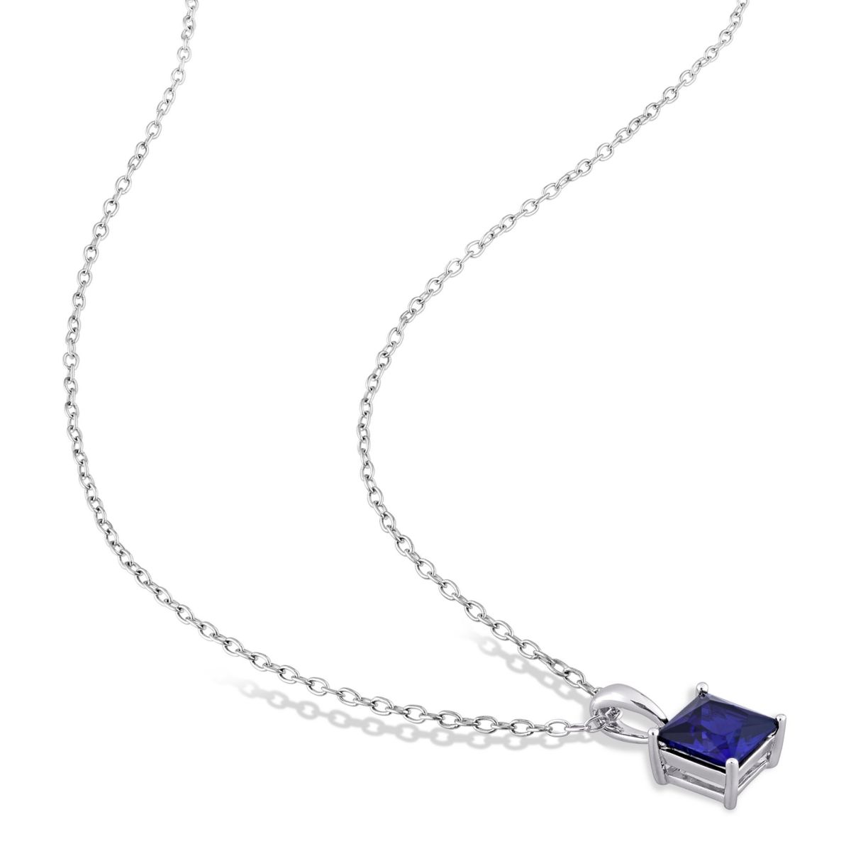1.34 ct. t.g.w. Created Blue Sapphire Solitaire Pendant with Chain in Sterling Silver