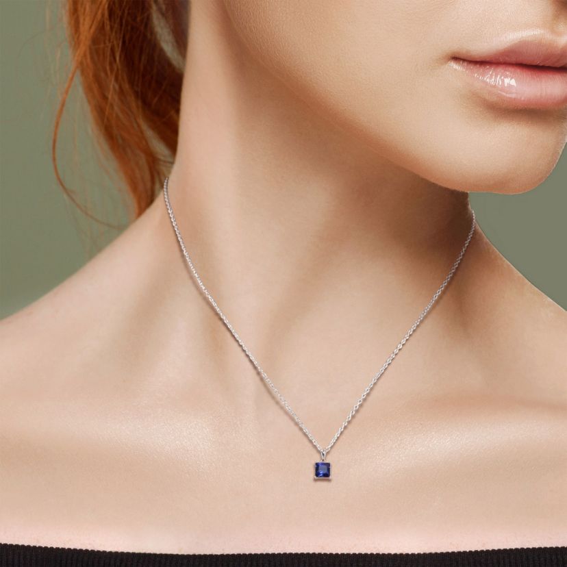 1.34 ct. t.g.w. Created Blue Sapphire Solitaire Pendant with Chain in Sterling Silver