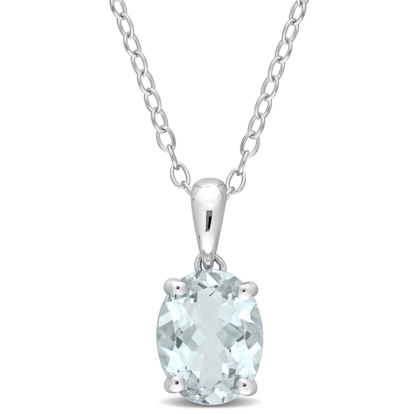 1.5 ct. t.g.w. Aquamarine Solitaire Pendant with Chain in Sterling Silver