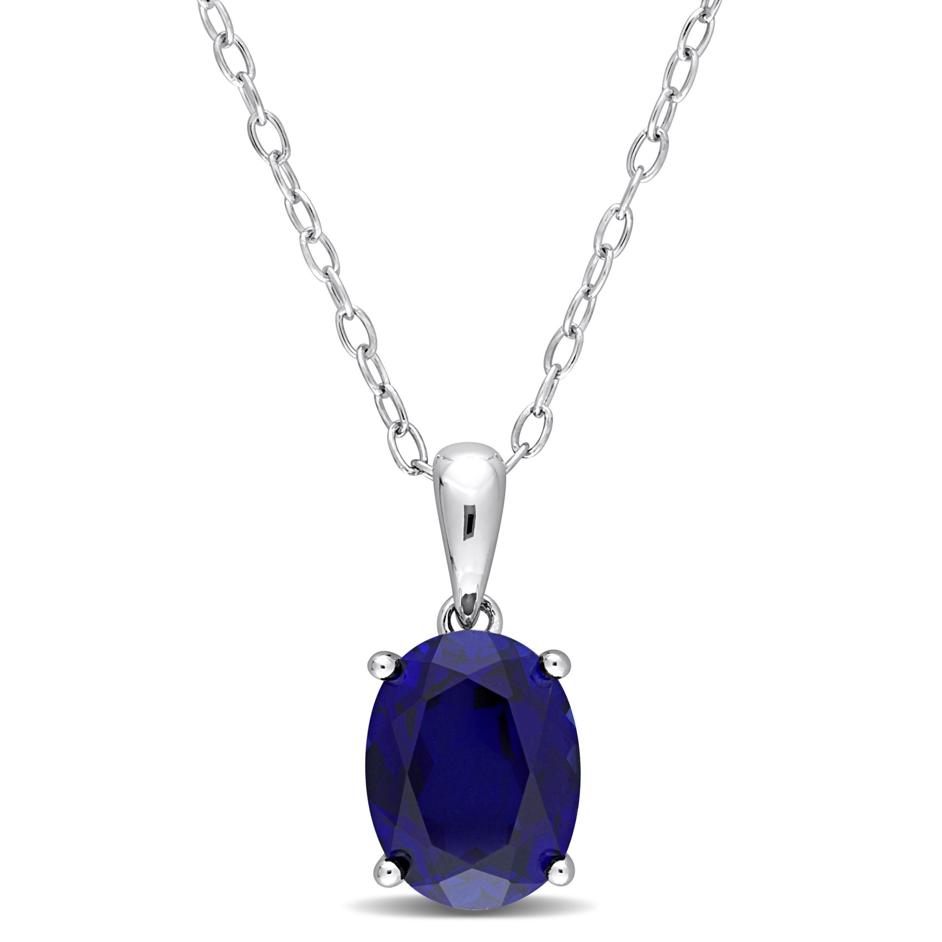 3 ct. t.g.w. Created Blue Sapphire Solitaire Pendant with Chain in Sterling Silver