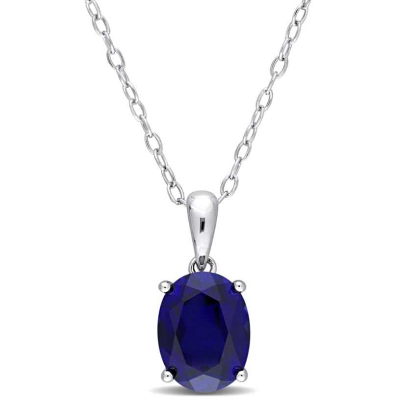 3 ct. t.g.w. Created Blue Sapphire Solitaire Pendant with Chain in Sterling Silver