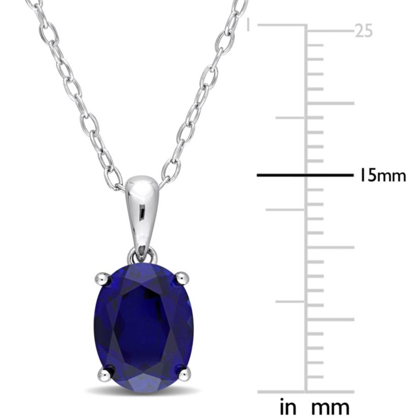 3 ct. t.g.w. Created Blue Sapphire Solitaire Pendant with Chain in Sterling Silver