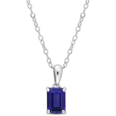 Belk & Co Lab Created 1.59 ct. t.g.w. Blue Sapphire Solitaire Pendant with Chain in Sterling Silver