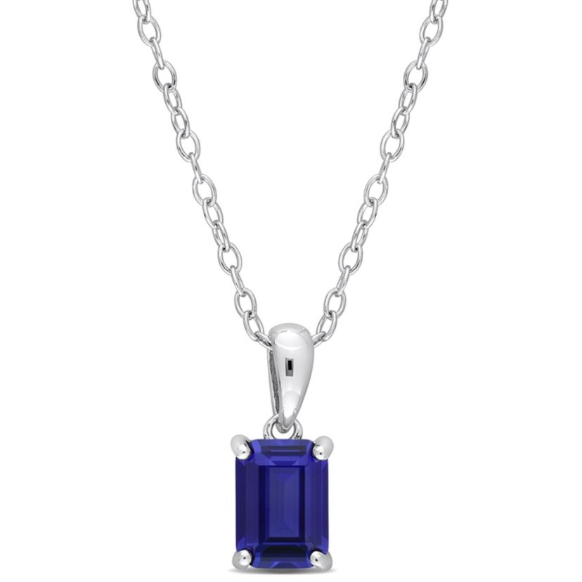 1.59 ct. t.g.w. Created Blue Sapphire Solitaire Pendant with Chain in Sterling Silver