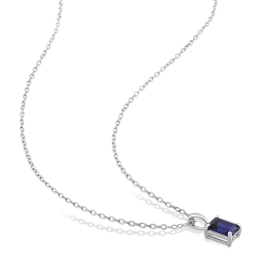 1.59 ct. t.g.w. Created Blue Sapphire Solitaire Pendant with Chain in Sterling Silver