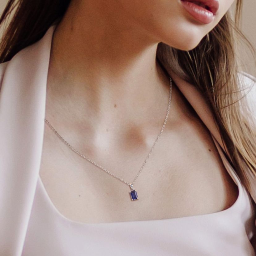 1.59 ct. t.g.w. Created Blue Sapphire Solitaire Pendant with Chain in Sterling Silver