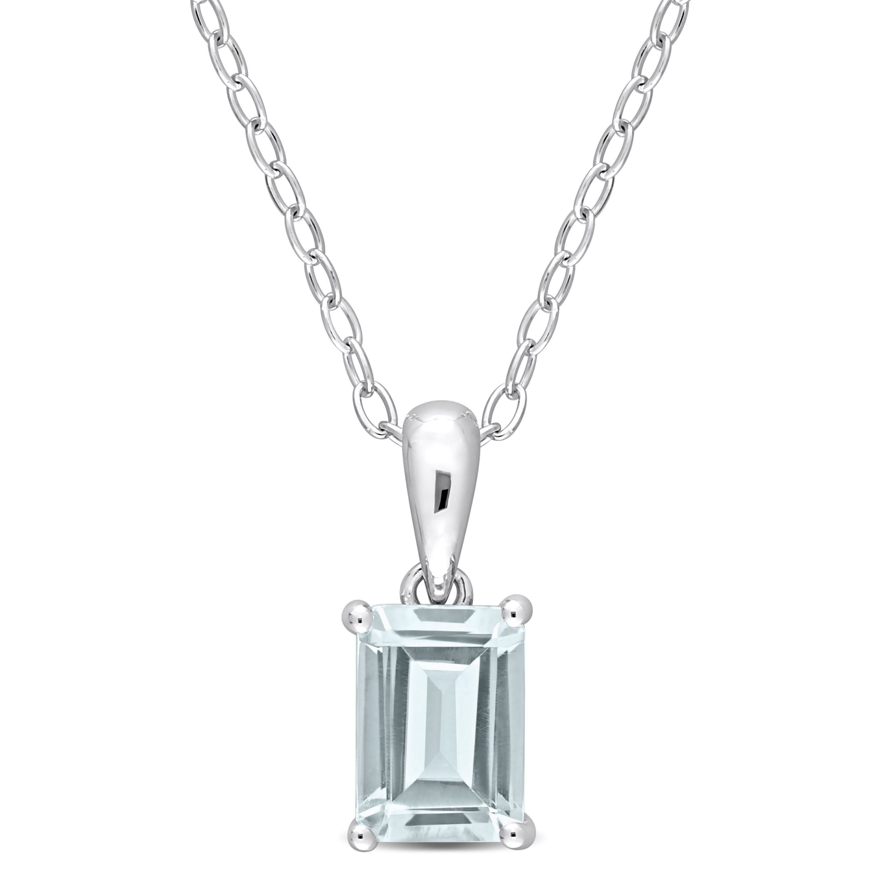 1 ct. t.g.w. Aquamarine Solitaire Pendant with Chain in Sterling Silver