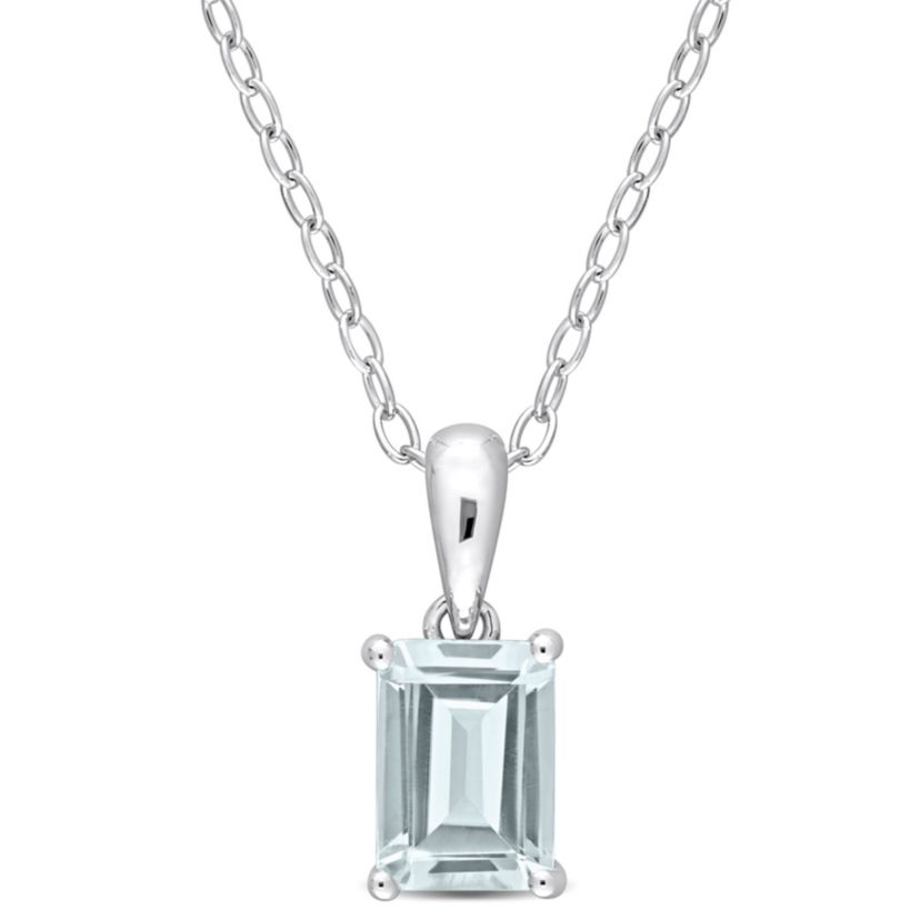 1 ct. t.g.w. Aquamarine Solitaire Pendant with Chain in Sterling Silver