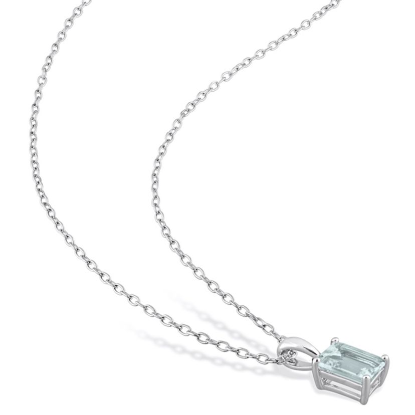1 ct. t.g.w. Aquamarine Solitaire Pendant with Chain in Sterling Silver