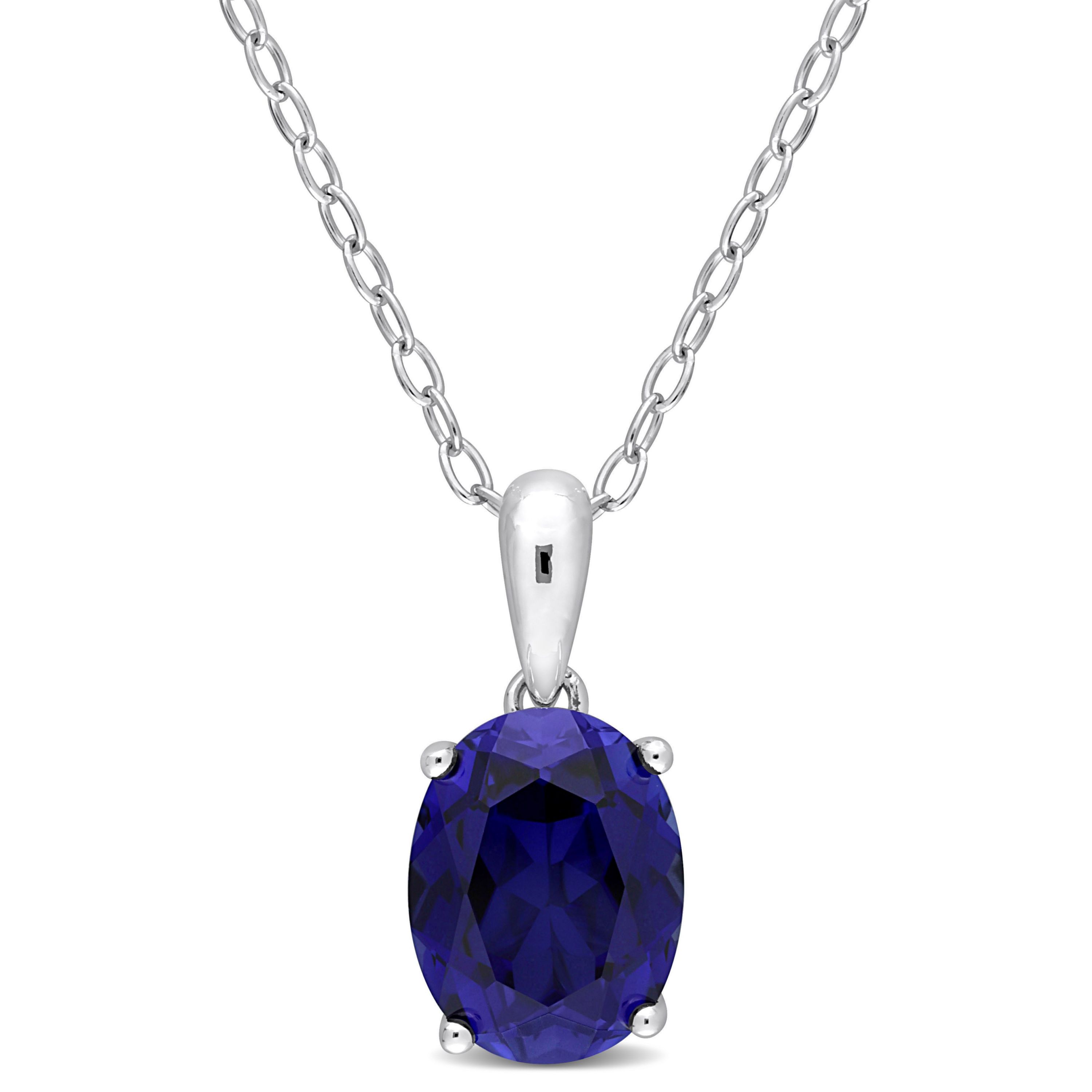2.95 ct. t.g.w. Created Blue Sapphire Solitaire Pendant with Chain in Sterling Silver