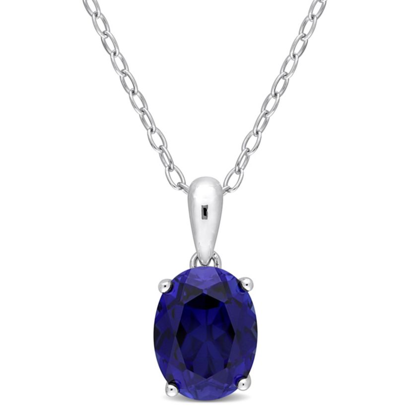 2.95 ct. t.g.w. Created Blue Sapphire Solitaire Pendant with Chain in Sterling Silver