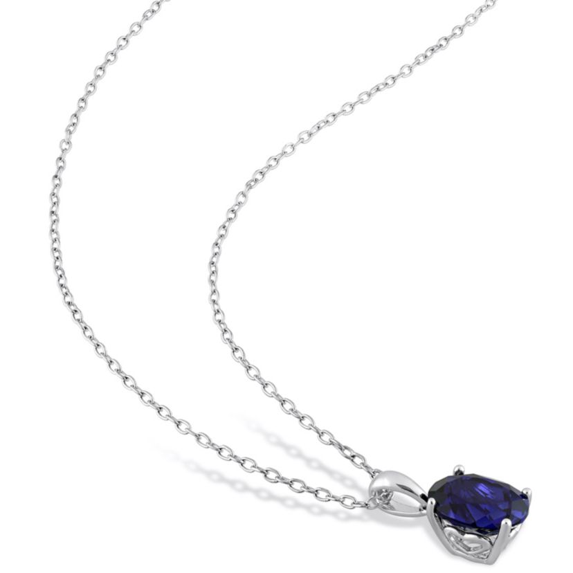 2.95 ct. t.g.w. Created Blue Sapphire Solitaire Pendant with Chain in Sterling Silver