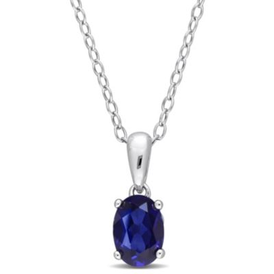 Belk & Co Lab Created 1.27 ct. t.g.w. Blue Sapphire Solitaire Pendant with Chain in Sterling Silver