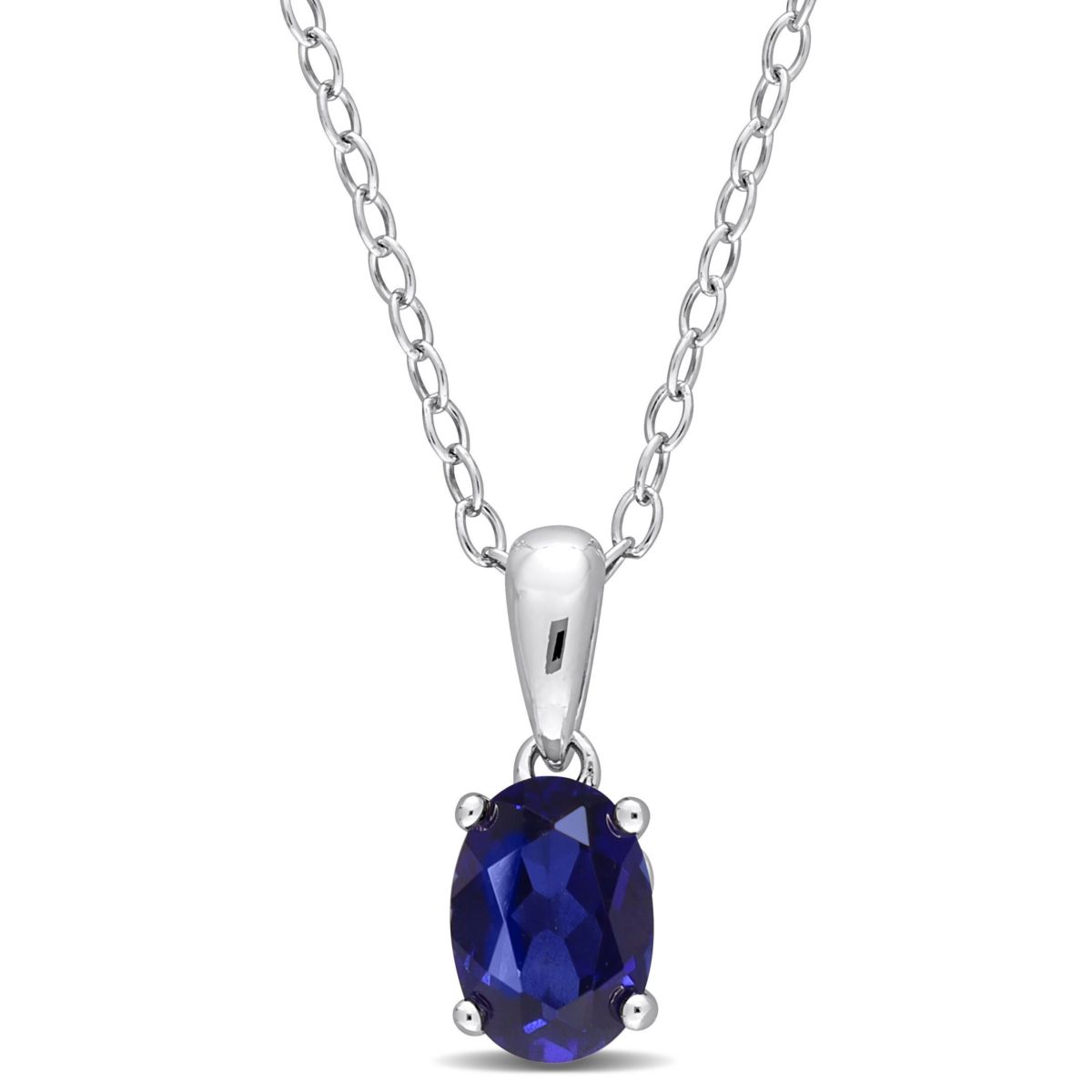 1.27 ct. t.g.w. Created Blue Sapphire Solitaire Pendant with Chain in Sterling Silver
