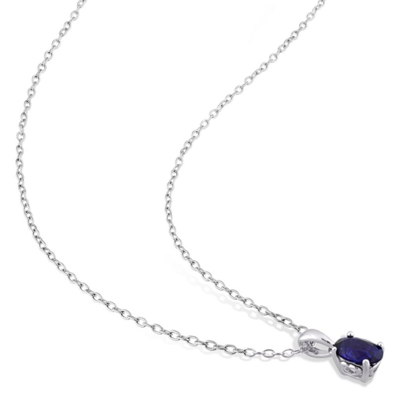1.27 ct. t.g.w. Created Blue Sapphire Solitaire Pendant with Chain in Sterling Silver