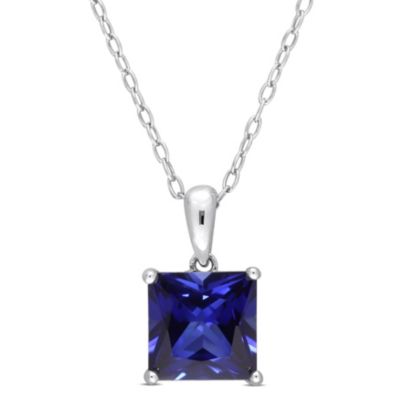 Belk & Co Lab Created 3.06 ct. t.g.w. Blue Sapphire Solitaire Pendant with Chain in Sterling Silver