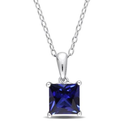 Belk & Co Lab Created 1.34 ct. t.g.w. Blue Sapphire Solitaire Pendant with Chain in Sterling Silver