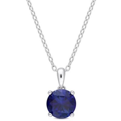 Belk & Co Lab Created 2.4 ct. t.g.w. Blue Sapphire Solitaire Pendant with Chain in Sterling Silver