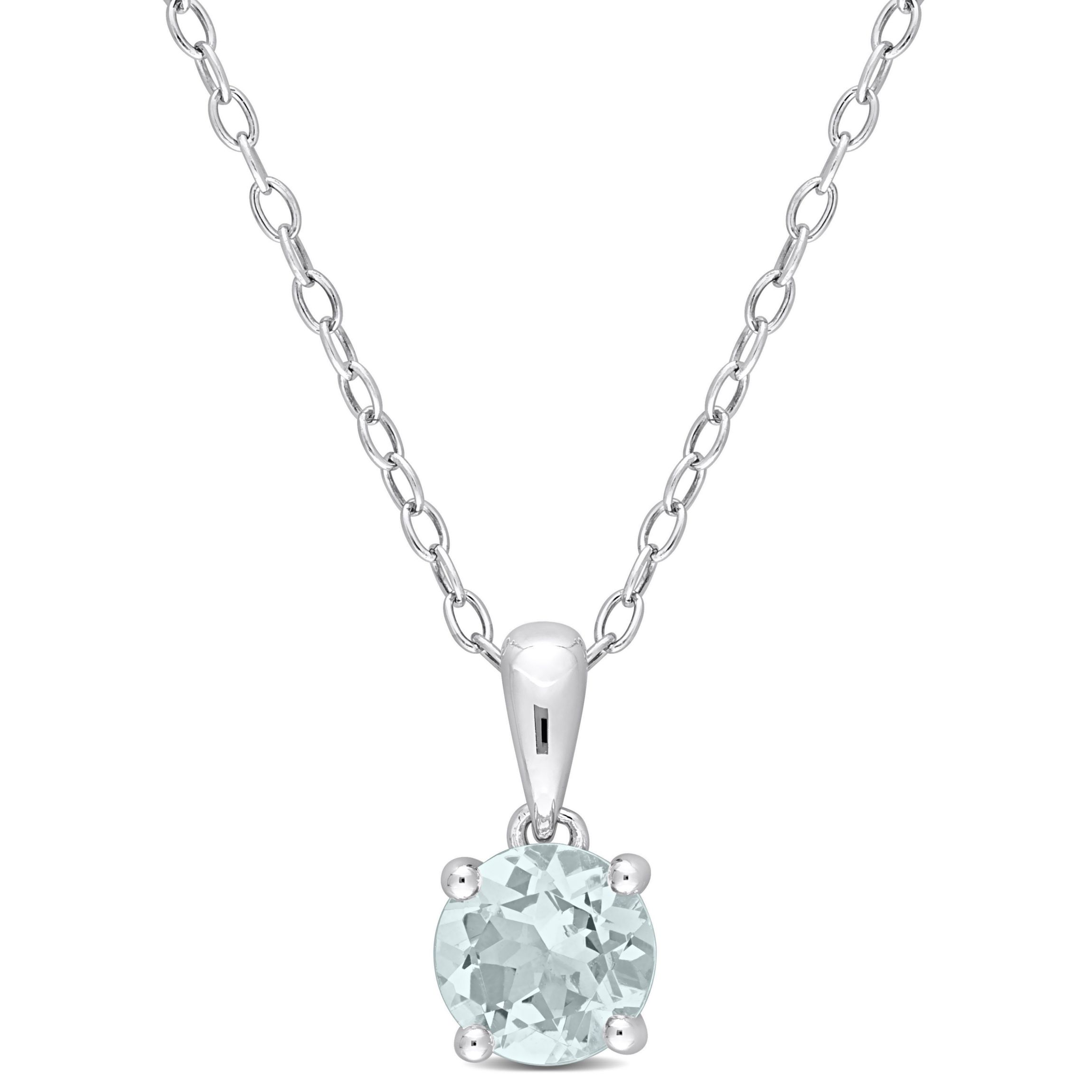 3/4 ct. t.g.w. Aquamarine Solitaire Pendant with Chain in Sterling Silver