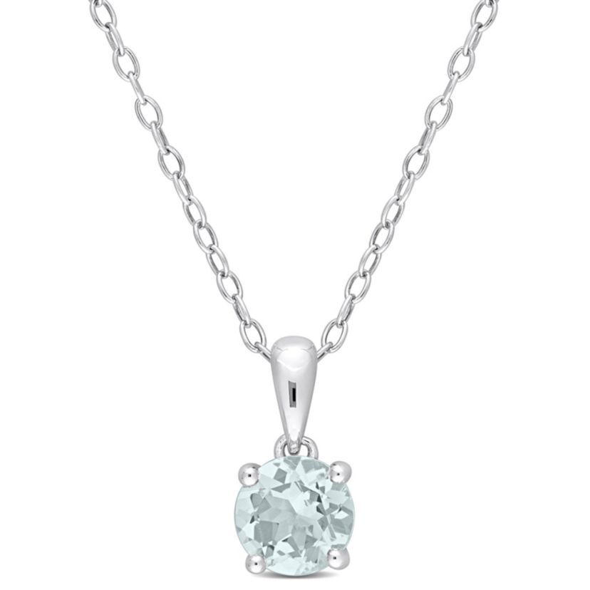 3/4 ct. t.g.w. Aquamarine Solitaire Pendant with Chain in Sterling Silver