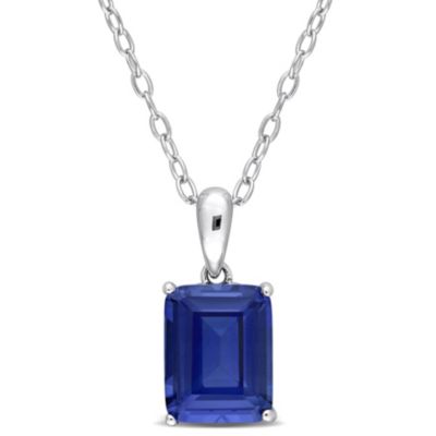 Belk & Co Lab Created 3.69 ct. t.g.w. Blue Sapphire Solitaire Pendant with Chain in Sterling Silver
