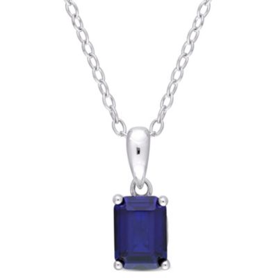 Belk & Co Lab Created 1.59 ct. t.g.w. Blue Sapphire Solitaire Pendant with Chain in Sterling Silver
