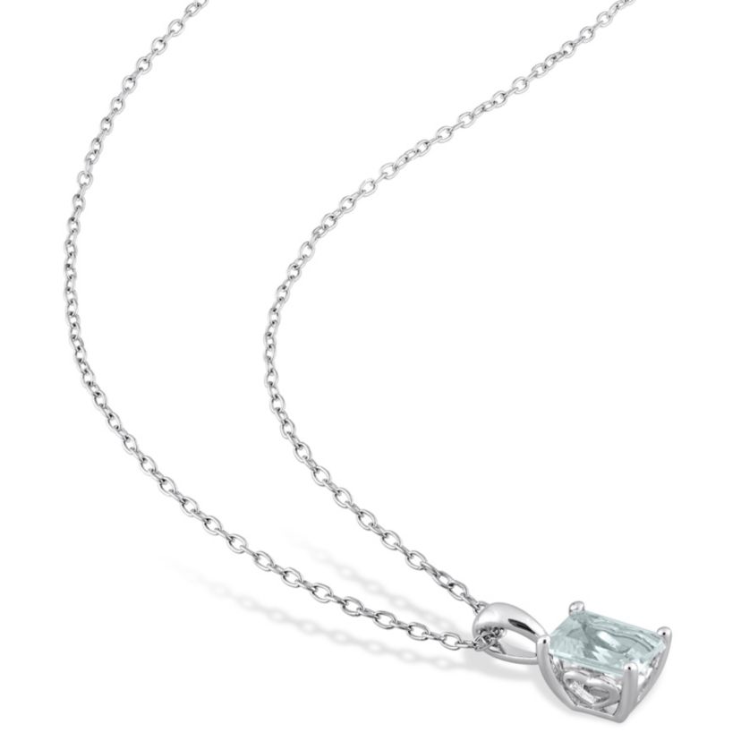 1 ct. t.g.w. Aquamarine Solitaire Pendant with Chain in Sterling Silver