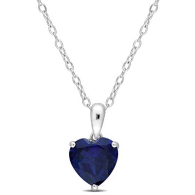 Belk & Co Lab Created 2.26 ct. t.g.w. Blue Sapphire Solitaire Pendant with Chain in Sterling Silver
