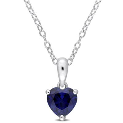 Belk & Co Lab Created 7/8 ct. t.g.w. Blue Sapphire Solitaire Pendant with Chain in Sterling Silver