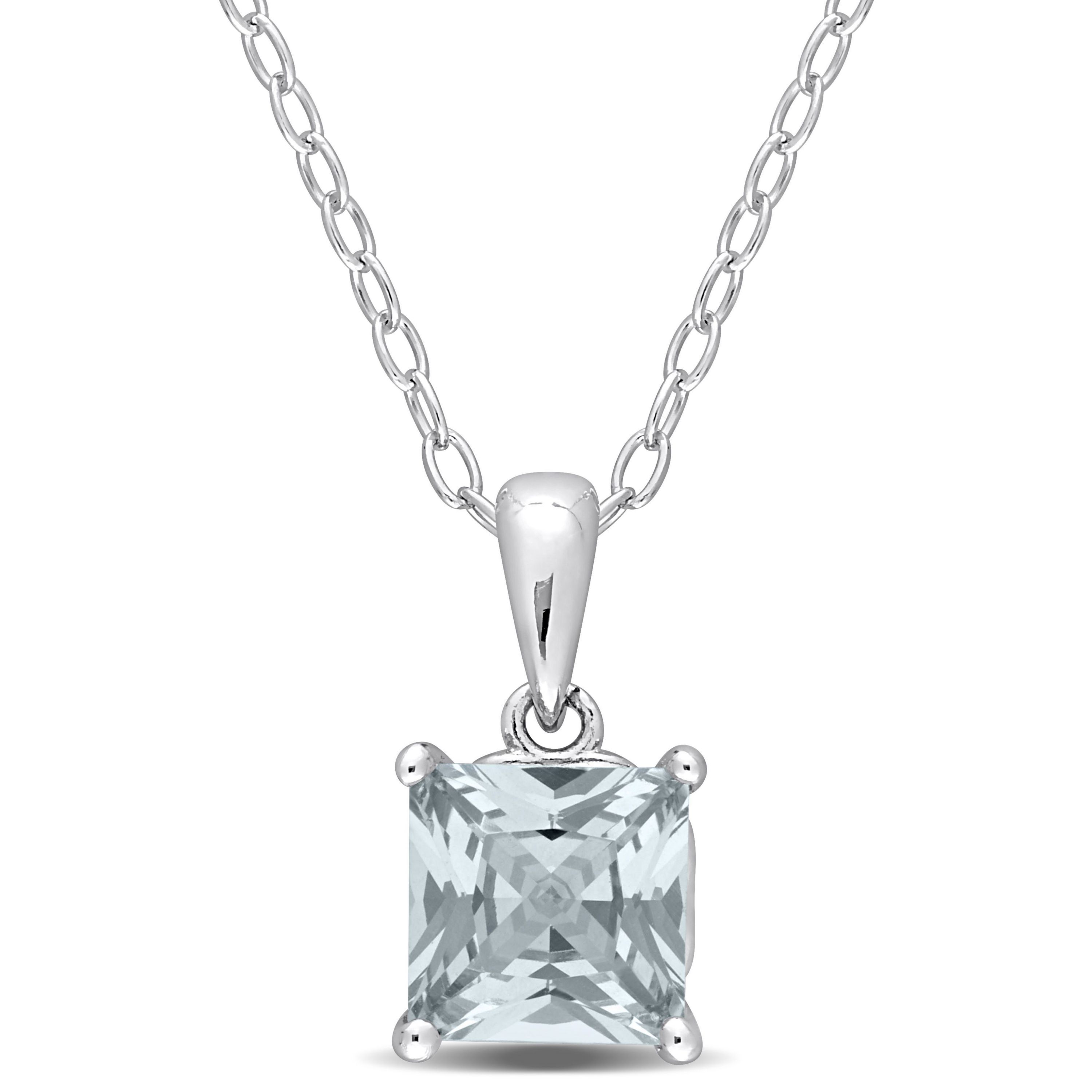 1 ct. t.g.w. Synthetic Spinel (Aquamarine) Solitaire Pendant with Chain in Sterling Silver