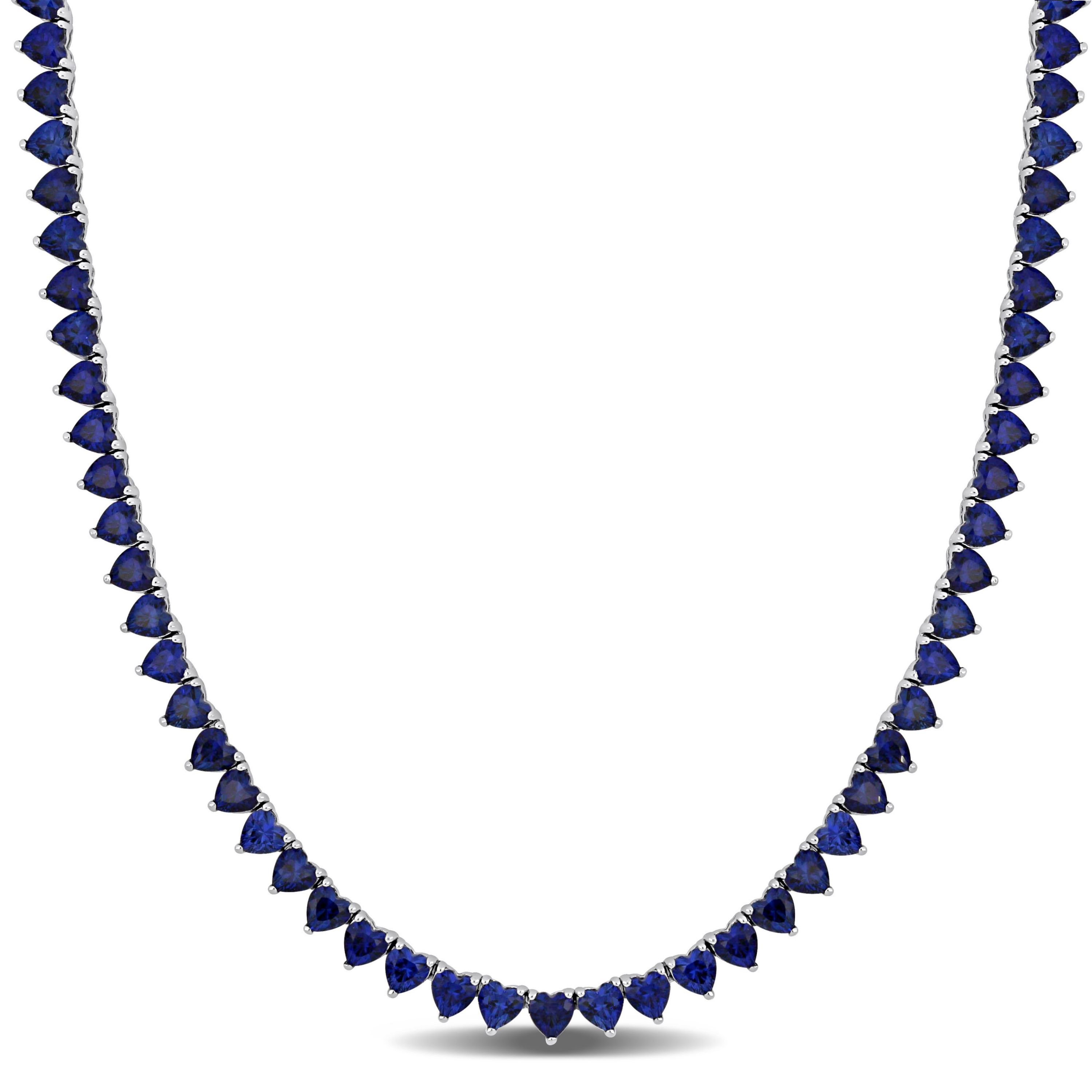 31.2 ct. t.g.w. Created Blue Sapphire Necklace in Sterling Silver