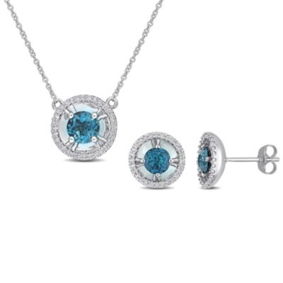 Belk & Co 2-Piece Set Of 2.1 Ct. T.g.w. London Blue Topaz And 2/5 Ct. T.w. Diamond Earrings And Pendant With Chain In 10K White Gold