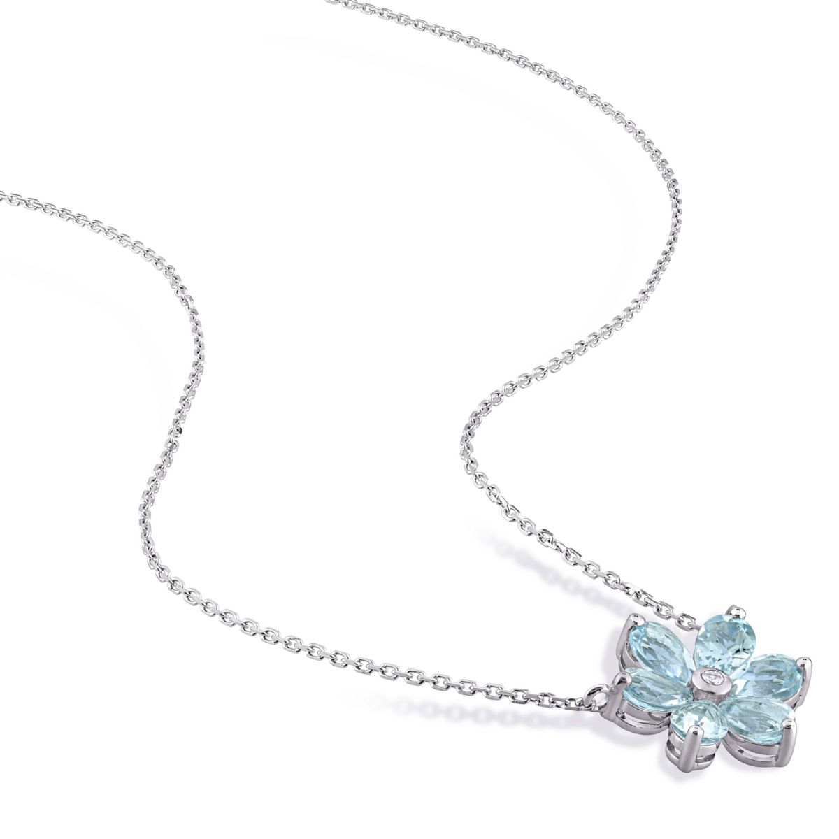 2-Piece Set of 4.55 ct. t.g.w. Aquamarine and 1/10 ct. t.w. Diamond Floral Earrings and Pendant with Chain in 14K White Gold