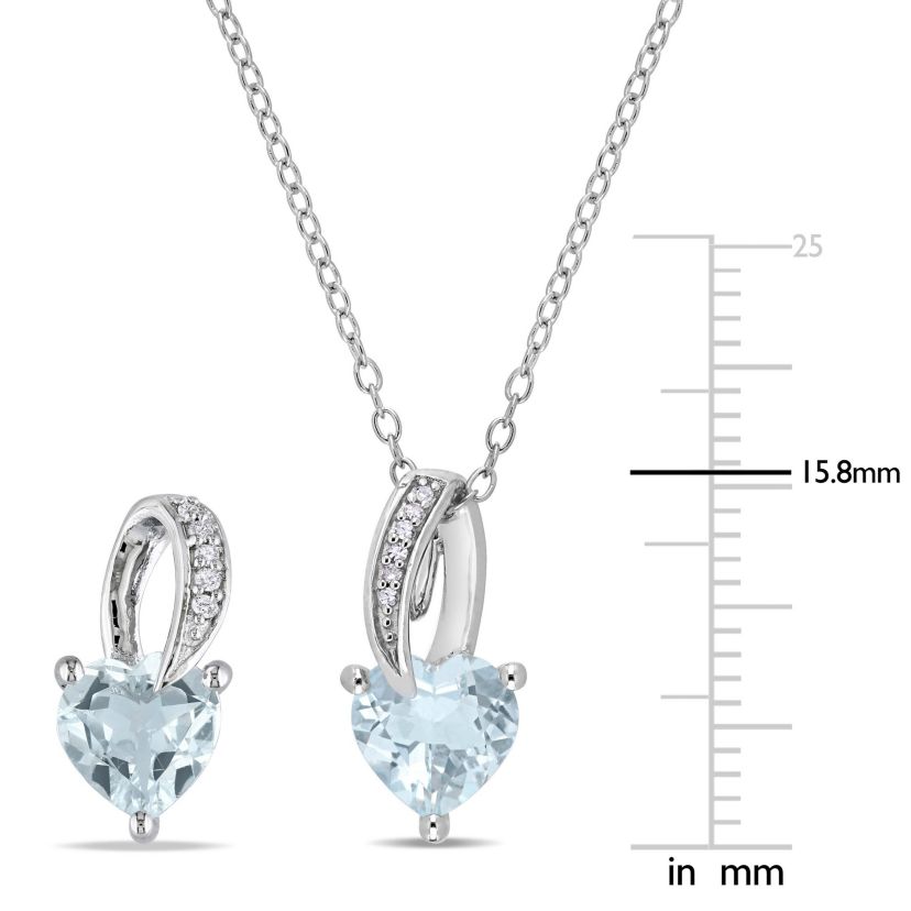 2-Piece Set of 2.8 ct. t.g.w. Aquamarine and 1/10 ct. t.w. Diamond Earrings and Pendant with Chain in Sterling Silver