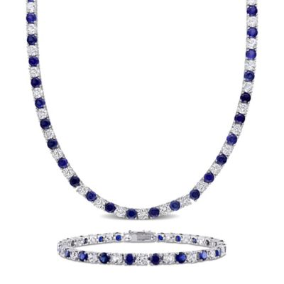 Belk & Co Lab Created 2-Pc Set of Created Ruby and White Sapphire Tennis Bracelet and Necklace in Sterling Silver, Blue