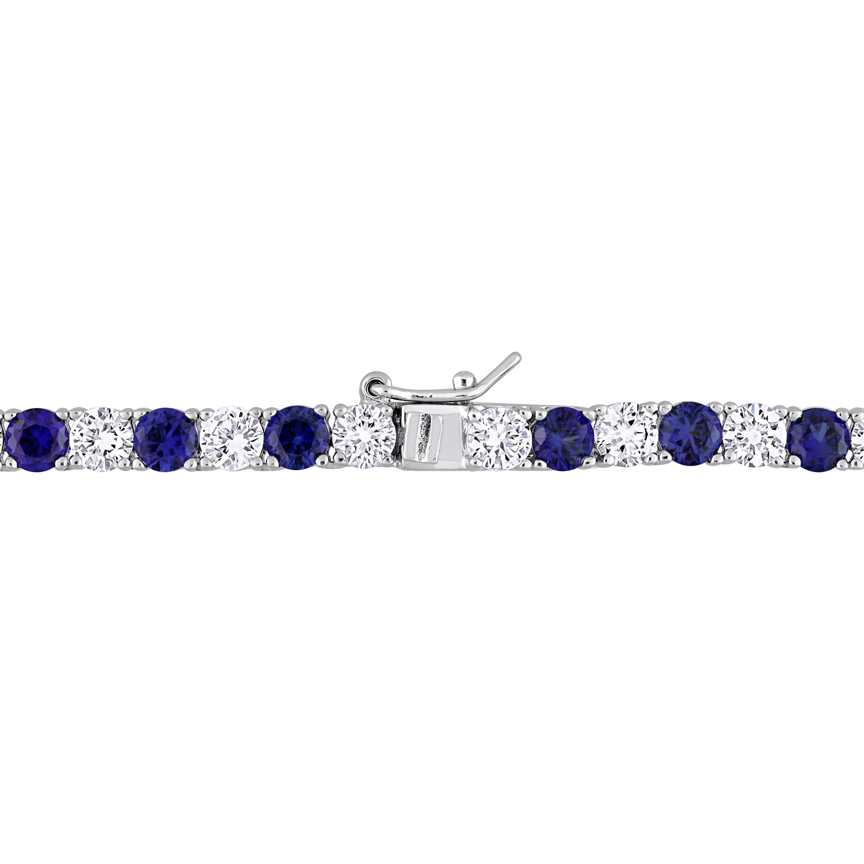 Lab Created 2-Piece set of 47.20 ct. t.g.w. Created Blue and White Sapphire Tennis Bracelet and Necklace in Sterling Silver