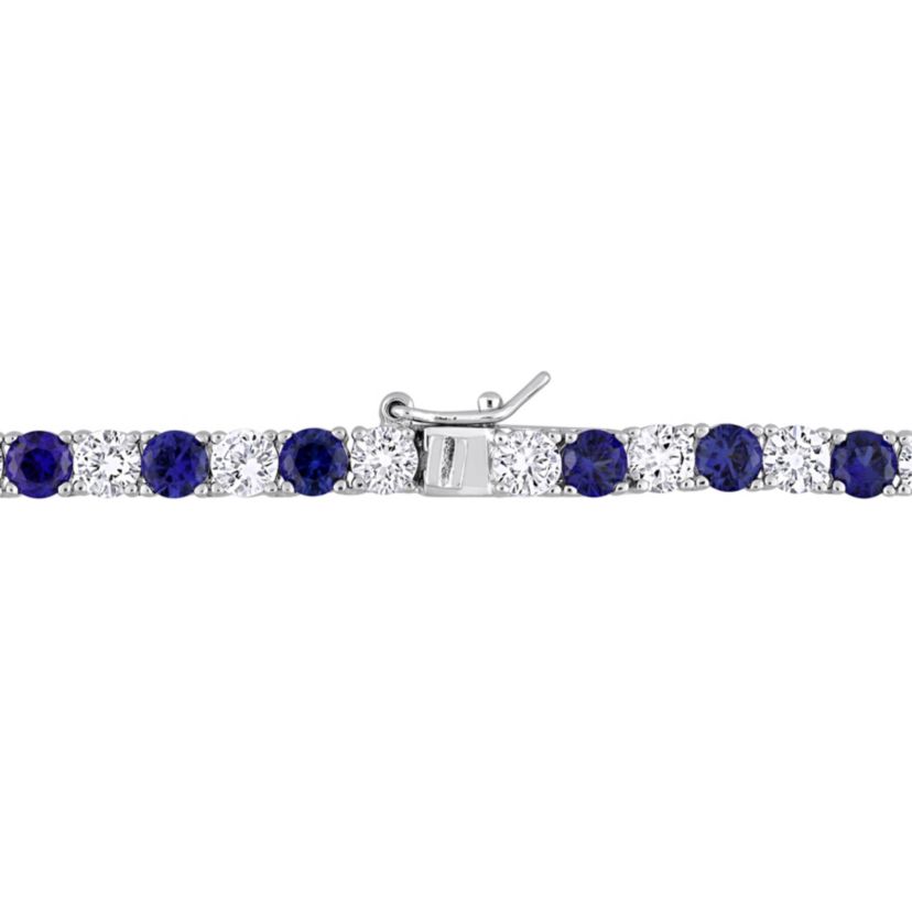 Lab Created 2-Piece set of 47.20 ct. t.g.w. Created Blue and White Sapphire Tennis Bracelet and Necklace in Sterling Silver