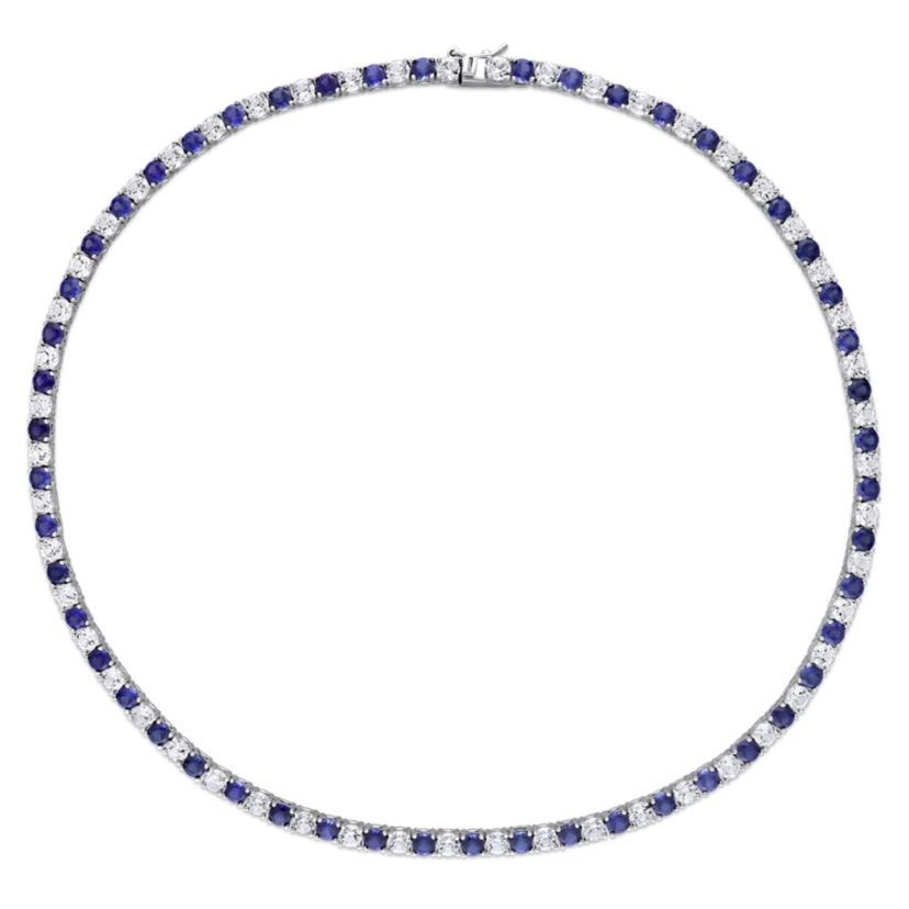 Lab Created 2-Piece set of 47.20 ct. t.g.w. Created Blue and White Sapphire Tennis Bracelet and Necklace in Sterling Silver
