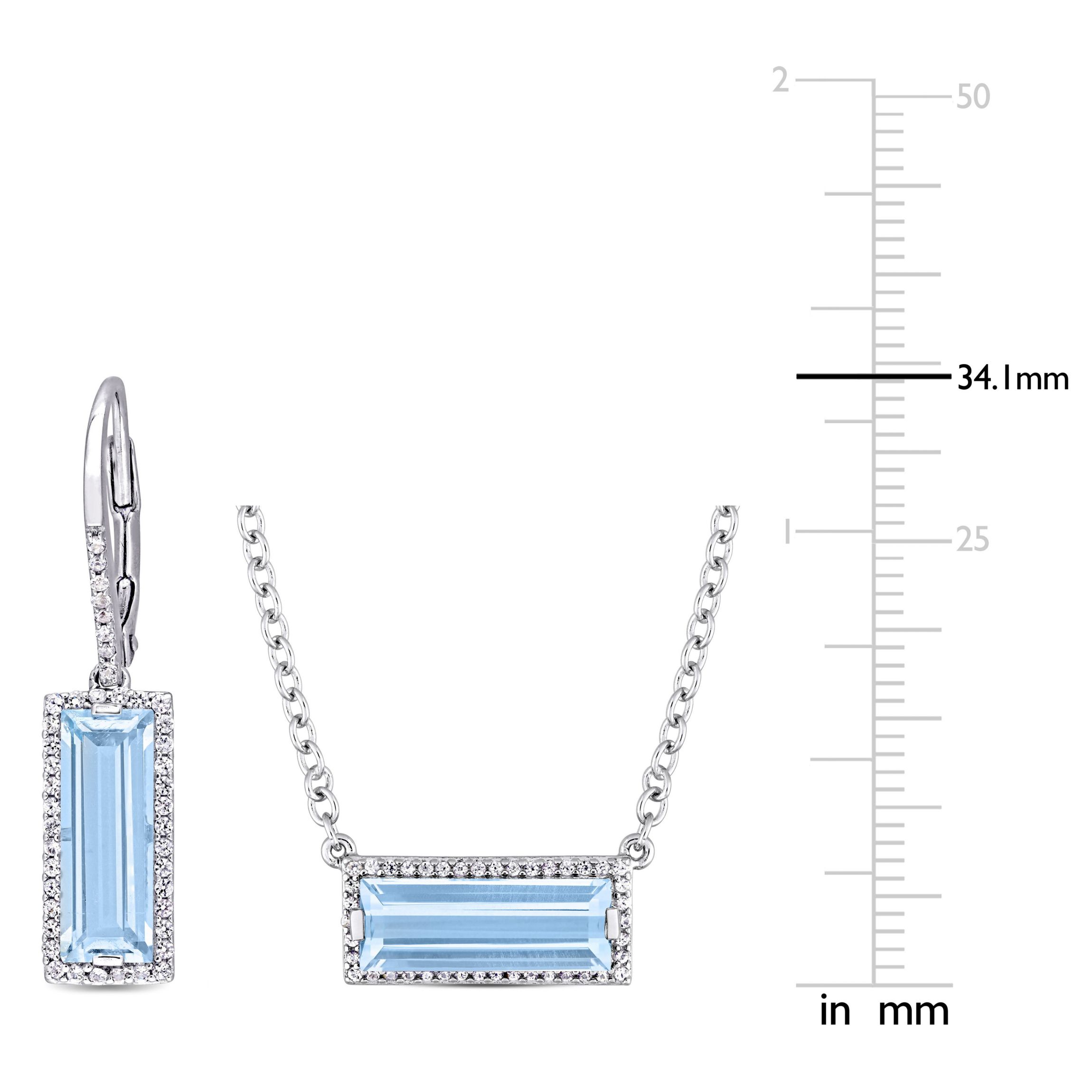 2-Piece Set of 9.55 ct. t.g.w. Sky Blue Topaz and White Sapphire Halo Earrings and Necklace in Sterling Silver