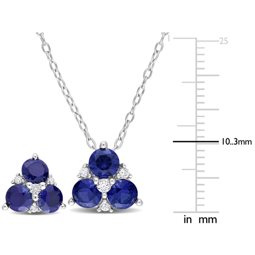 Lab Created 2-Piece Set of 3.35 ct. t.g.w. Created Blue Sapphire Created White Sapphire Fashion Post Earrings and Pendant Set Silver