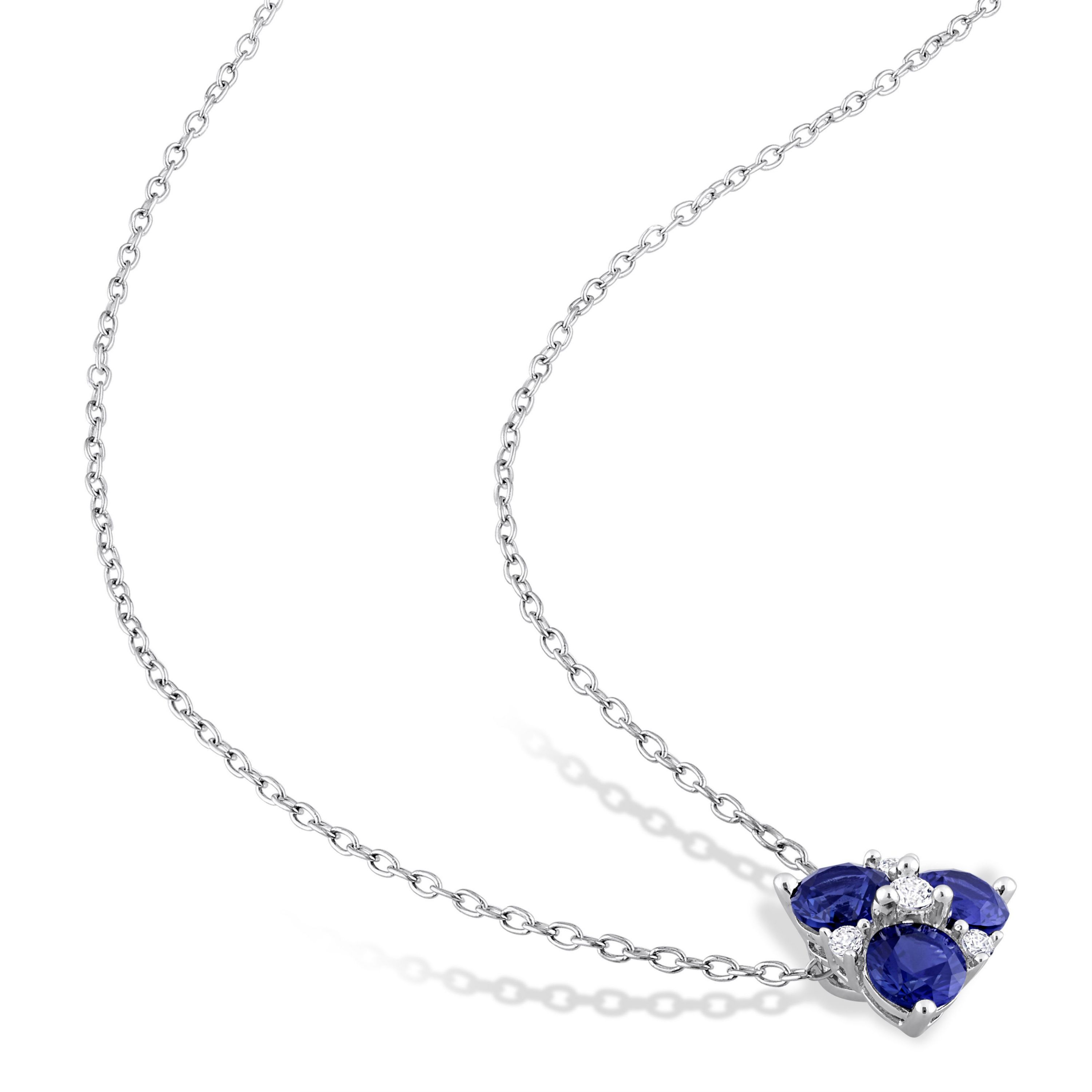 Lab Created 2-Piece Set of 3.35 ct. t.g.w. Created Blue Sapphire Created White Sapphire Fashion Post Earrings and Pendant Set Silver